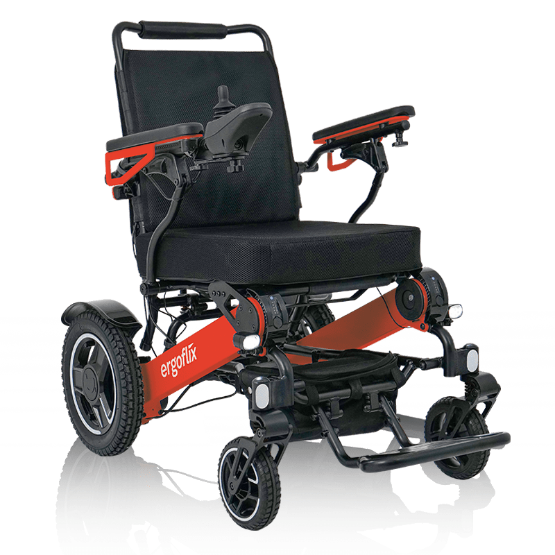 L’ergoflix® LX rouge est un fauteuil roulant électrique pliable pouvant bénéficier d’une aide financière.
